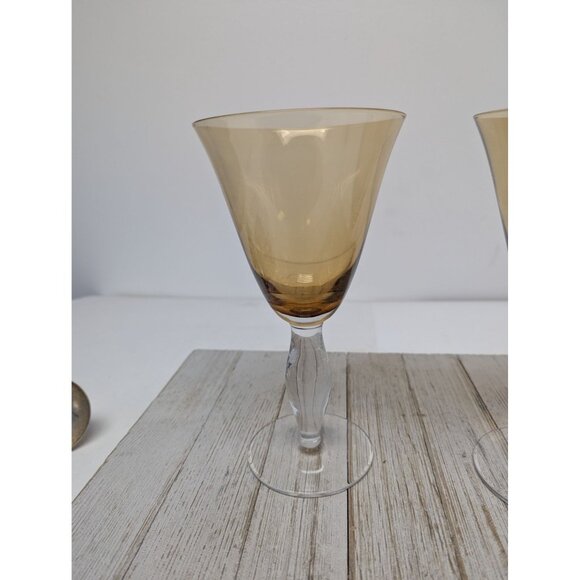 Southern Living Arlington Amber Handblown Crystal Wine Glasses Goblets Set of 2 - Picture 3 of 11